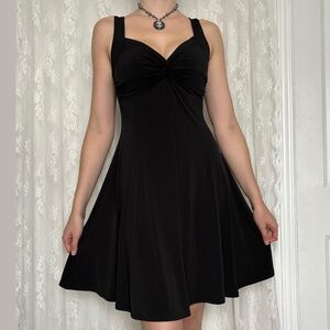 2000s Vampy Black Babydoll Midi Dress